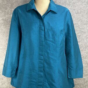 Chicos Womens Size 12 Chicos Size 2 100 % Silk Blouse Shirt Top Cuffs EUC